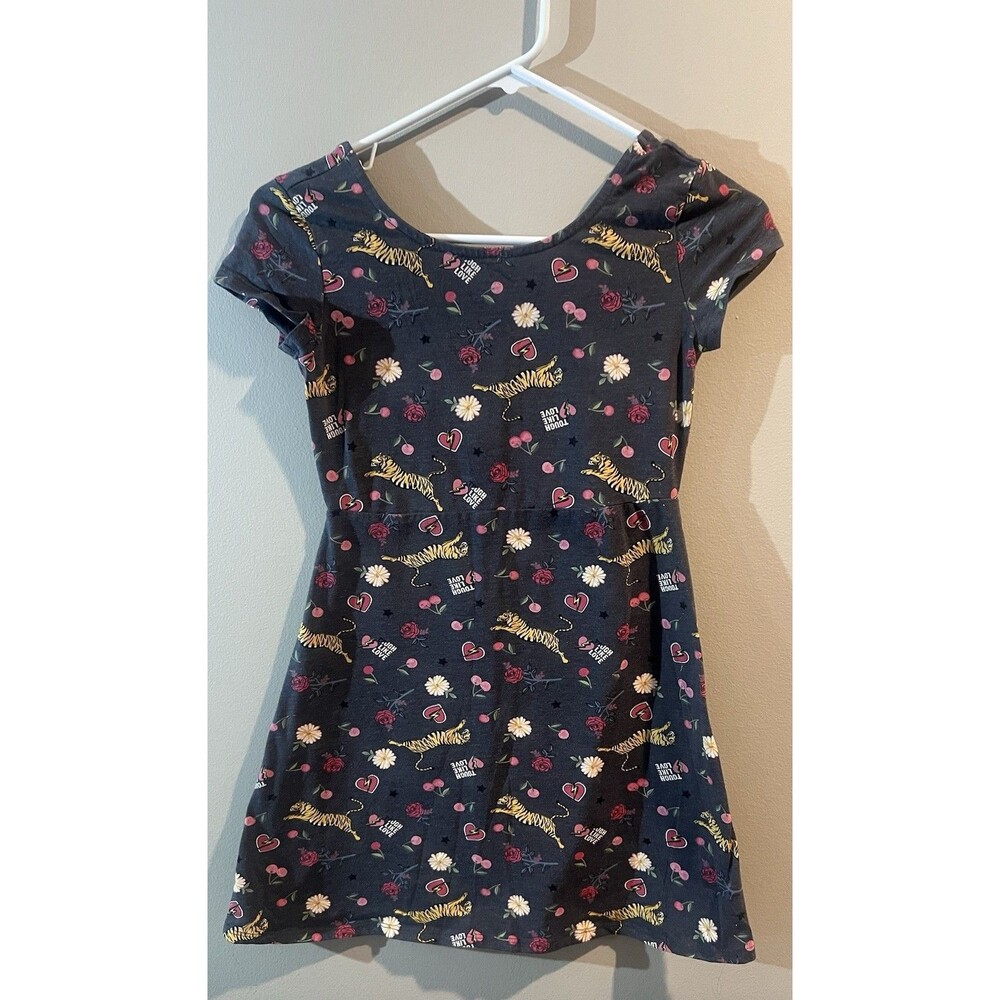 Girls Basic Editions Dress Size L 10/12 Blue Grey Flowers